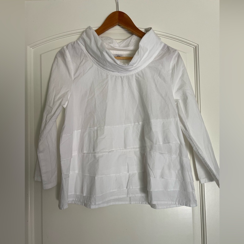 Tulip White 100% Cotton Tiered Cowl Neck Long Sleeve Tunic Blouse Size XS